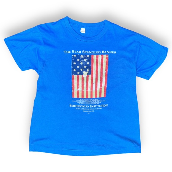 Vintage 1985 Screen Stars “Star Spangled Banner” Blue Single Stitch T-Shirt sz L - Picture 3 of 8